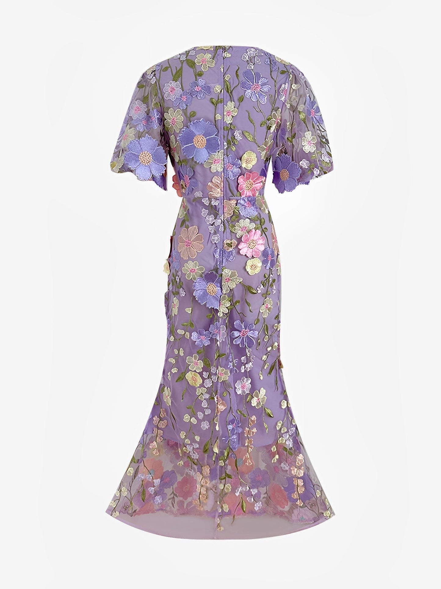 Flower Embroidery Short Sleeve Bodycon Fishtail Dress
