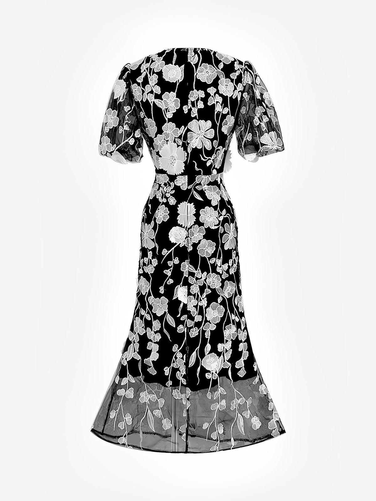 Flower Embroidery Short Sleeve Bodycon Fishtail Dress