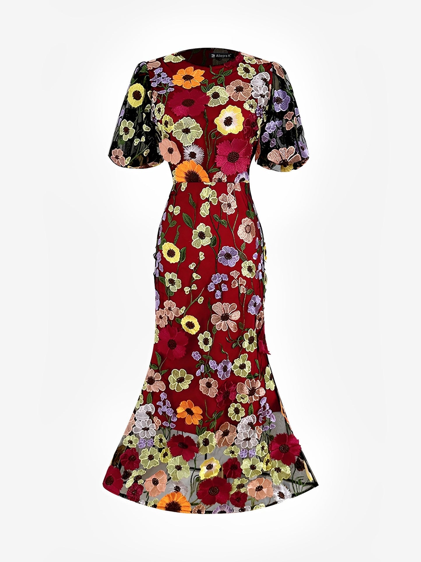 Flower Embroidery Short Sleeve Bodycon Fishtail Dress