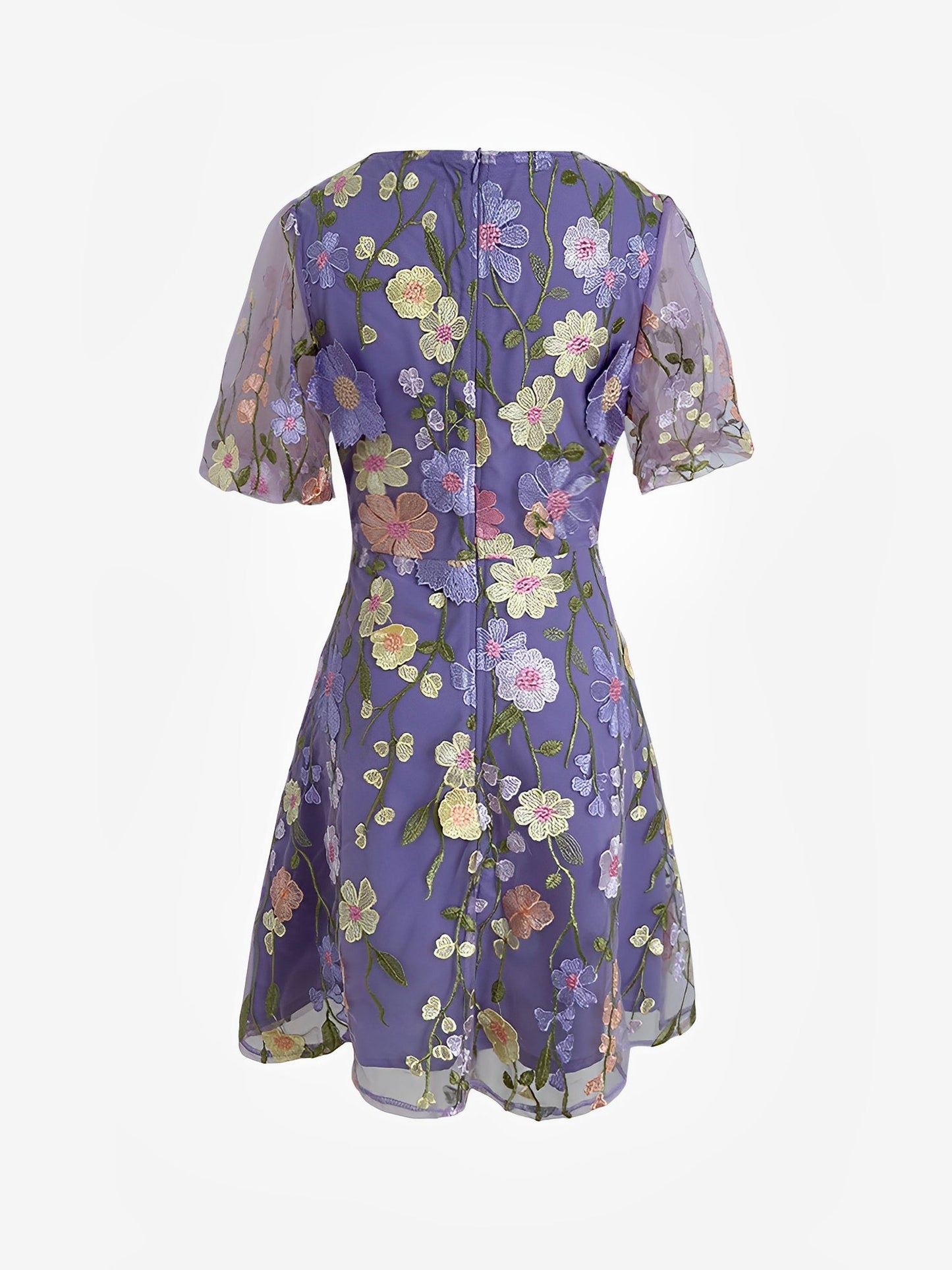 Flower Embroidered Puff Sleeves Mini A-Line Dress