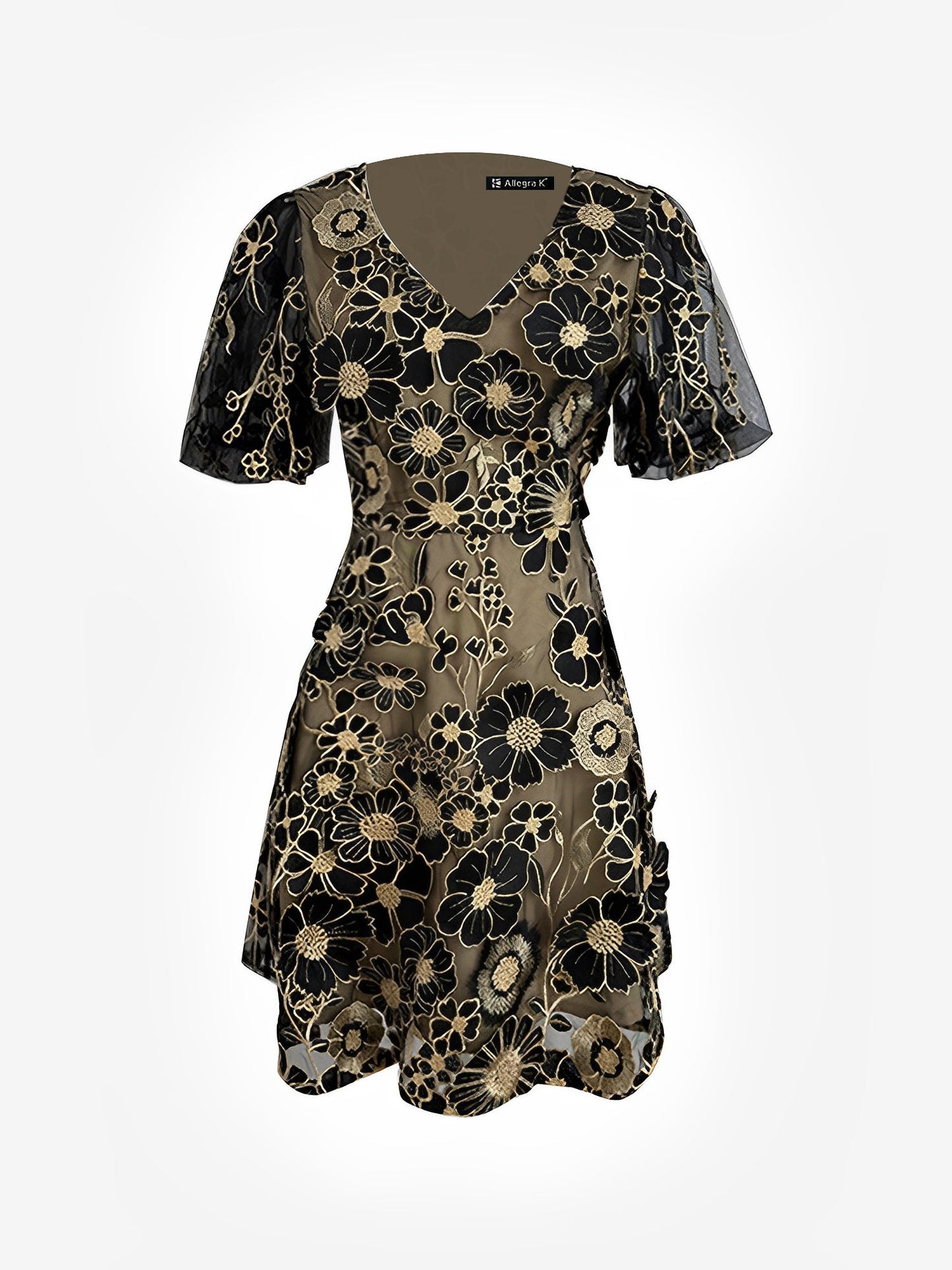 Flower Embroidered Puff Sleeves Mini A-Line Dress