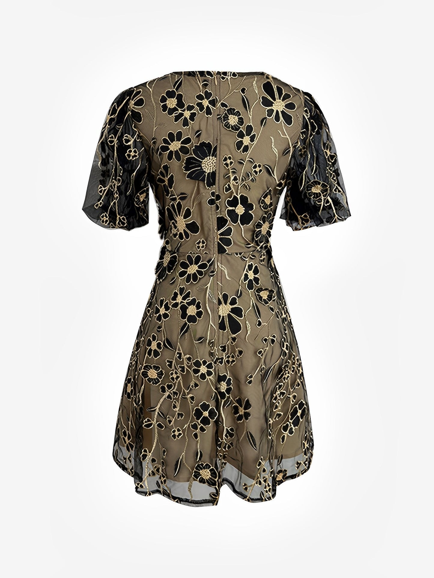 Flower Embroidered Puff Sleeves Mini A-Line Dress