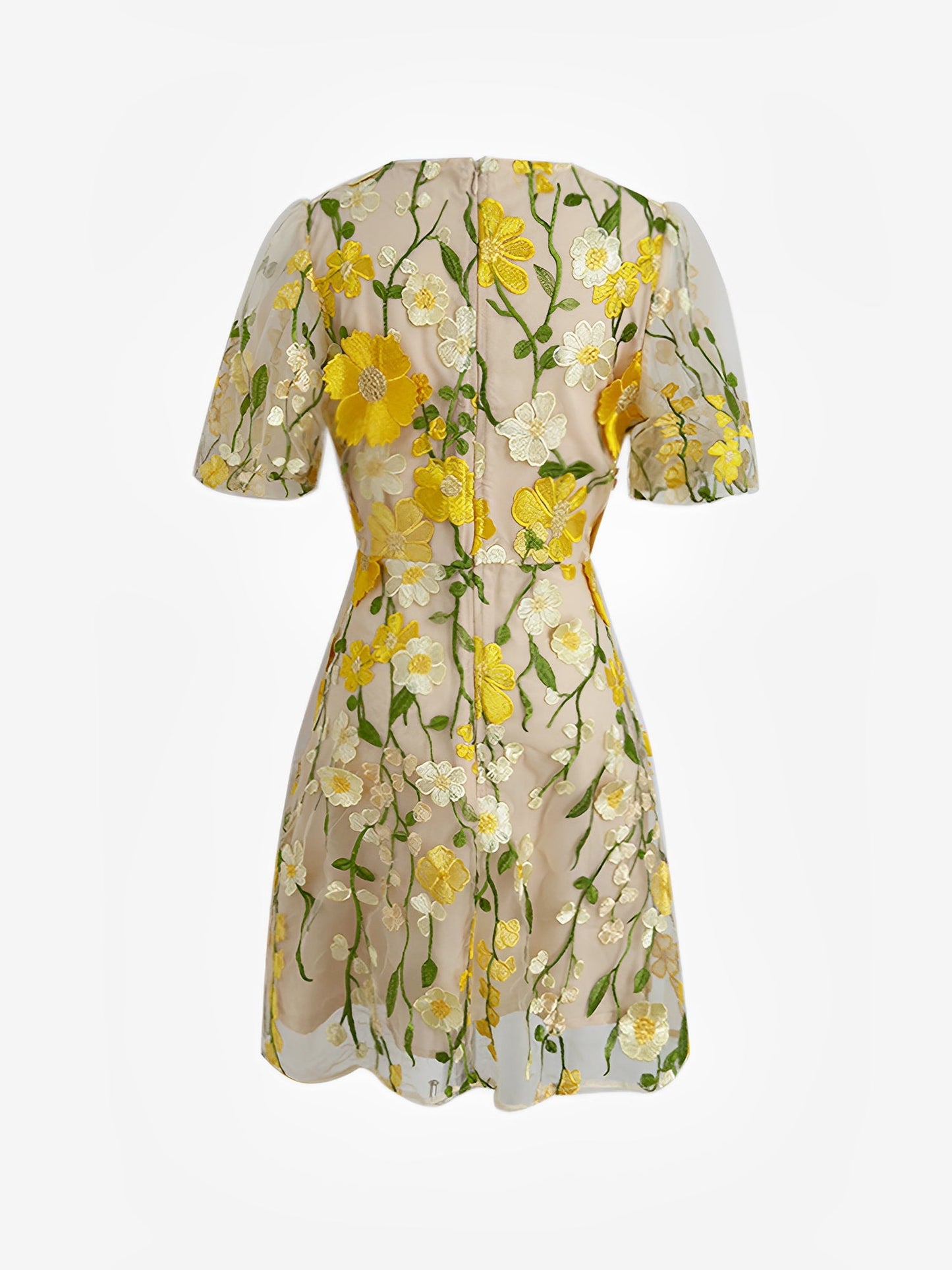 Flower Embroidered Puff Sleeves Mini A-Line Dress