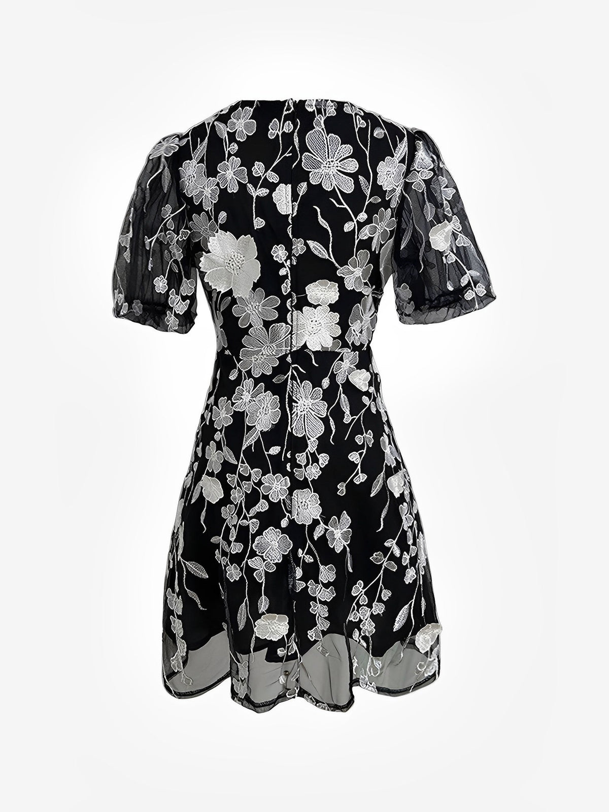 Flower Embroidered Puff Sleeves Mini A-Line Dress