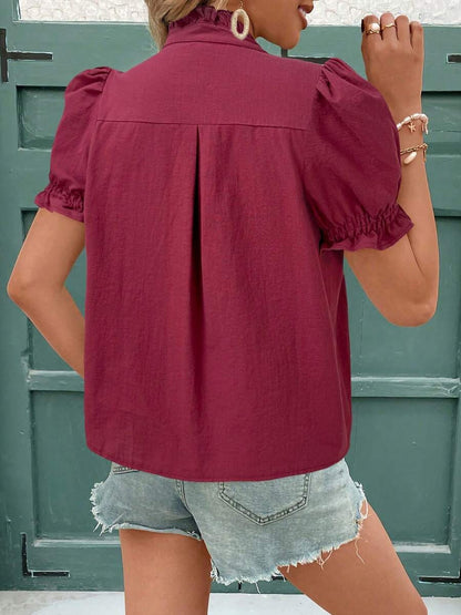 Floral Embroidered Rufffled Short Sleeve Blouse