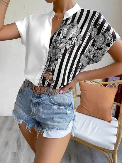 Floral Button Down Short Sleeves Casual Blouse