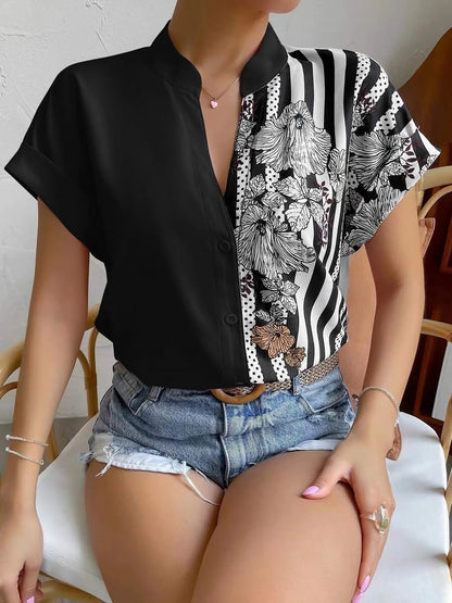 Floral Button Down Short Sleeves Casual Blouse