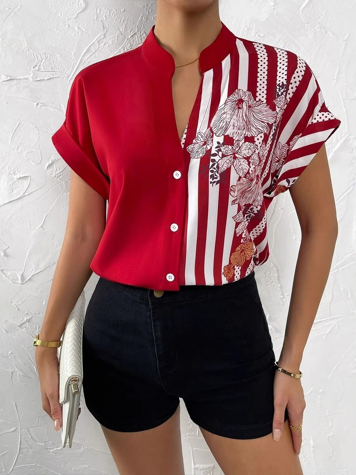 Floral Button Down Short Sleeves Casual Blouse