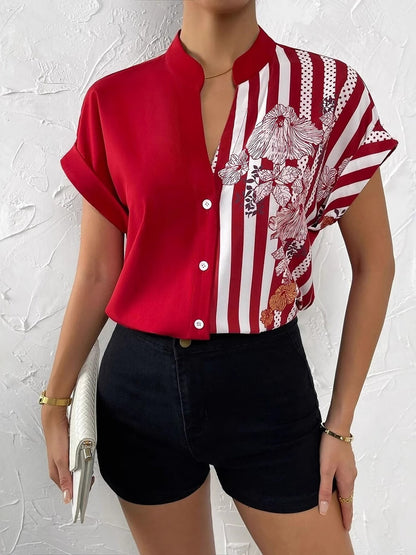 Floral Button Down Short Sleeves Casual Blouse