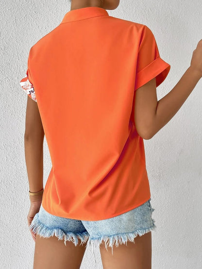 Floral Button Down Short Sleeves Casual Blouse