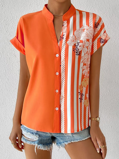 Floral Button Down Short Sleeves Casual Blouse