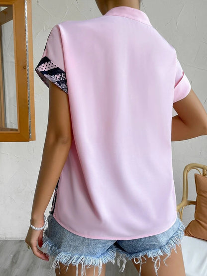 Floral Button Down Short Sleeves Casual Blouse