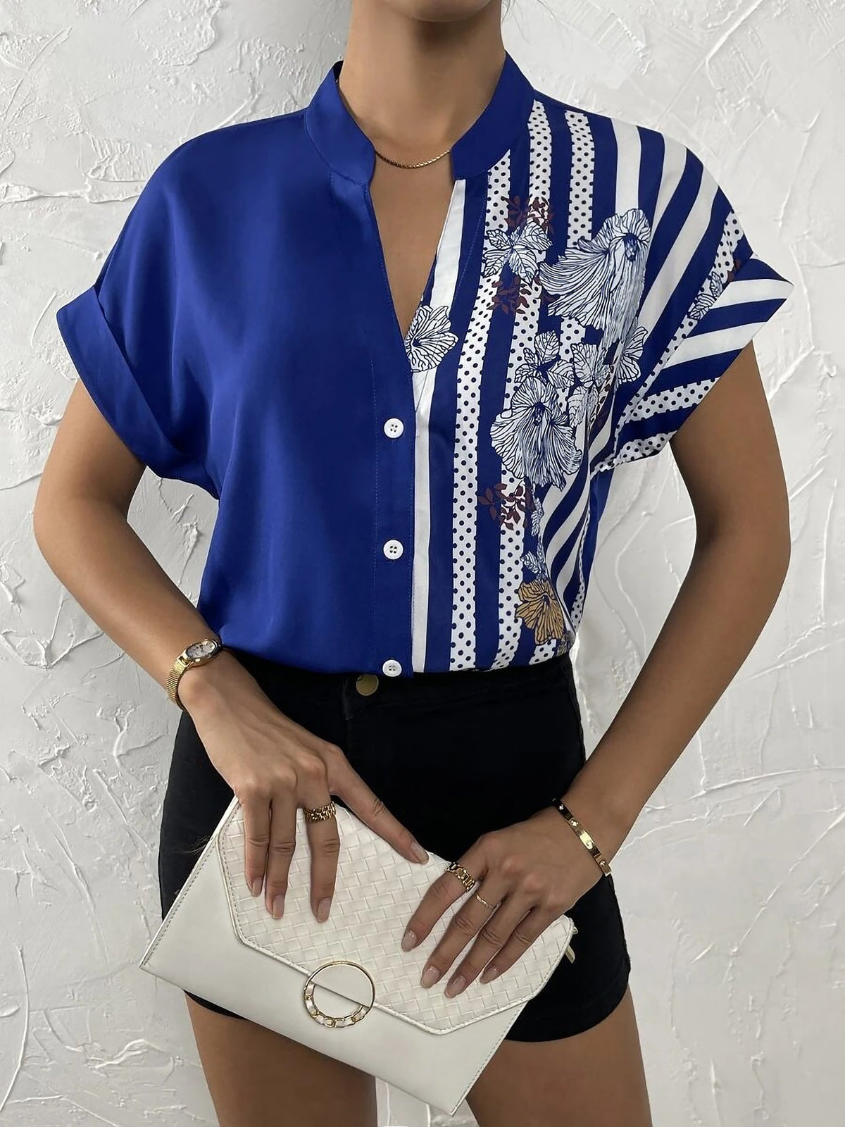 Floral Button Down Short Sleeves Casual Blouse