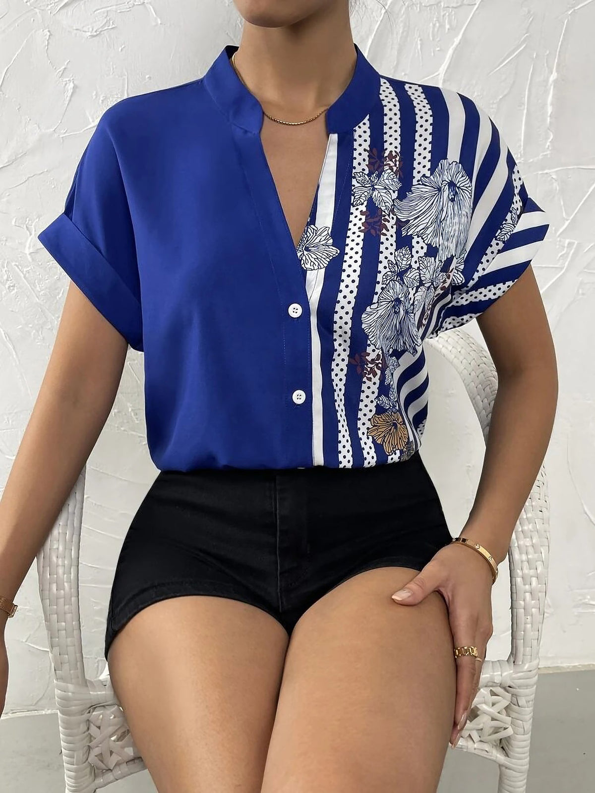 Floral Button Down Short Sleeves Casual Blouse