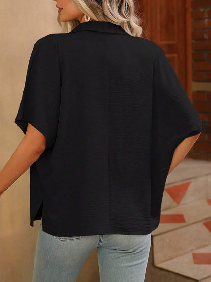 Colorblock Button Down Short Sleeves Casual Blouse