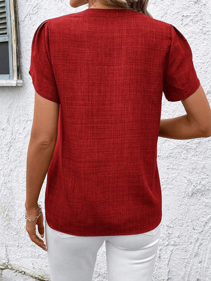 Notch Neck Embroidered Floral Casual Blouse