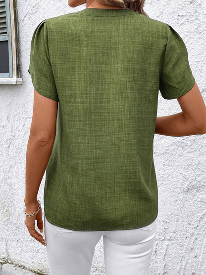 Notch Neck Embroidered Floral Casual Blouse