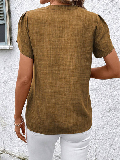 Notch Neck Embroidered Floral Casual Blouse