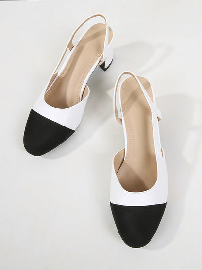 Colorblock Round Toe Chunky Heel Slingback Pumps