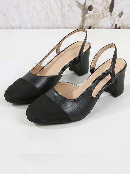 Colorblock Round Toe Chunky Heel Slingback Pumps