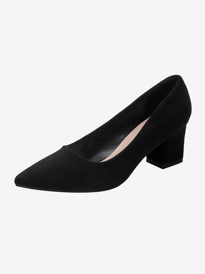 Faux Suede Solid Color Chunky Heel Pumps
