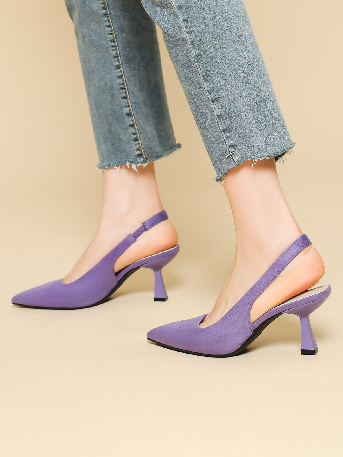 Pointed Toe Stiletto Heel Faux Suede Slingback Pumps