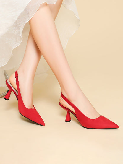 Pointed Toe Stiletto Heel Faux Suede Slingback Pumps