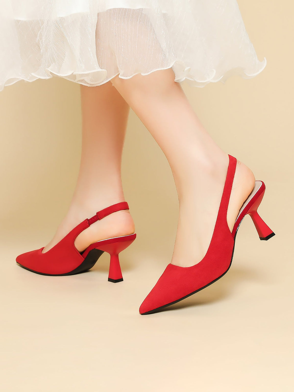 Pointed Toe Stiletto Heel Faux Suede Slingback Pumps
