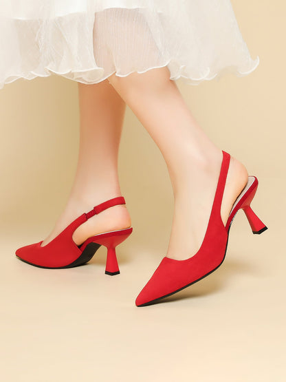 Pointed Toe Stiletto Heel Faux Suede Slingback Pumps