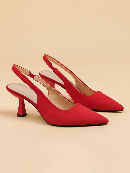Pointed Toe Stiletto Heel Faux Suede Slingback Pumps