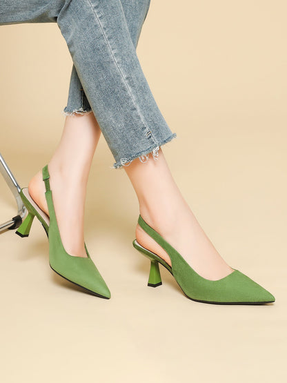 Pointed Toe Stiletto Heel Faux Suede Slingback Pumps
