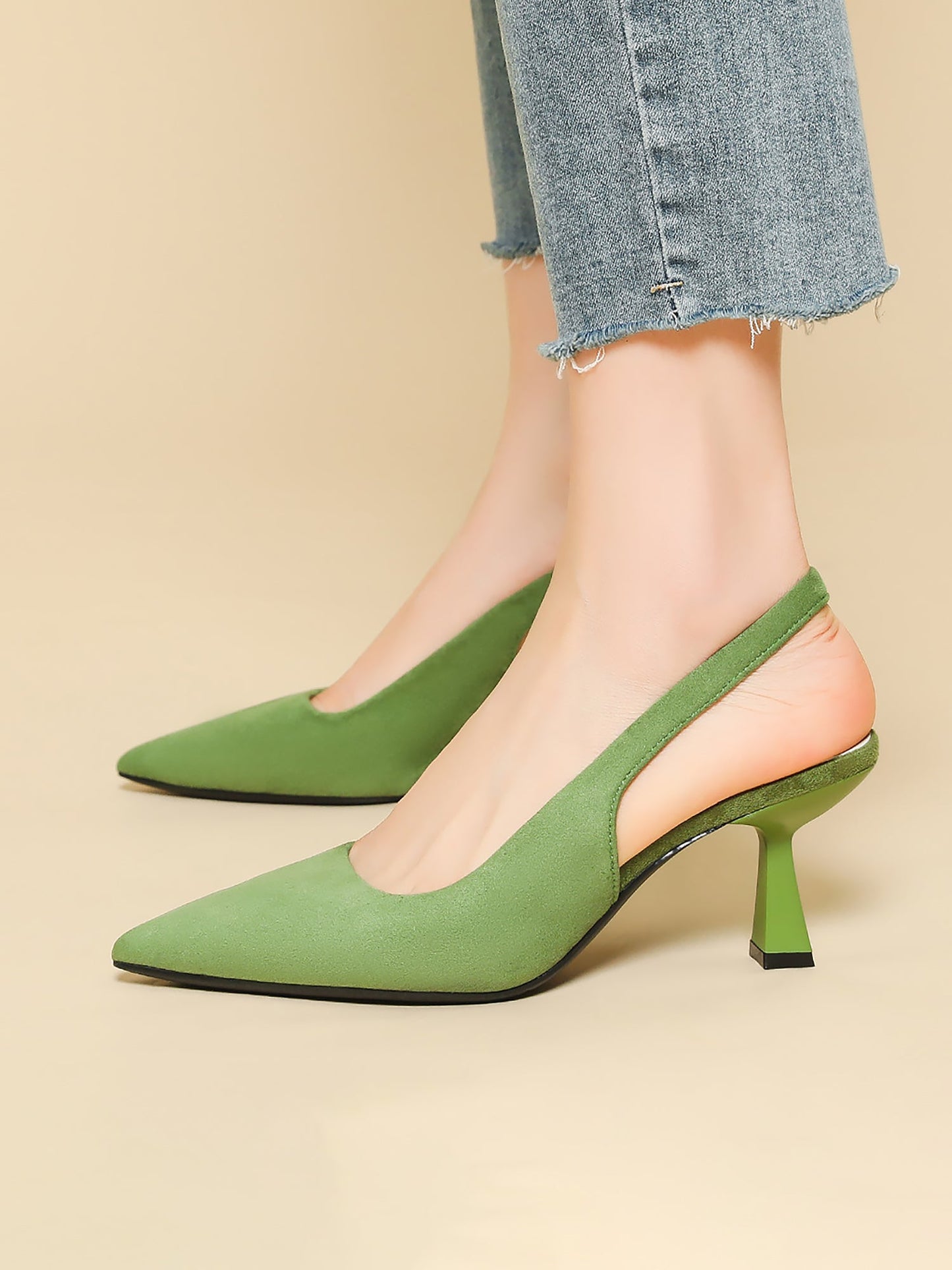 Pointed Toe Stiletto Heel Faux Suede Slingback Pumps