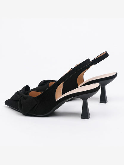 Bowknot Pointed Toe Stiletto Heel Faux Suede Slingback Pumps