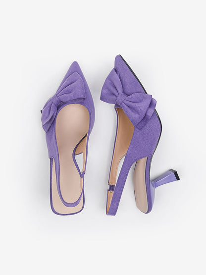 Bowknot Pointed Toe Stiletto Heel Faux Suede Slingback Pumps