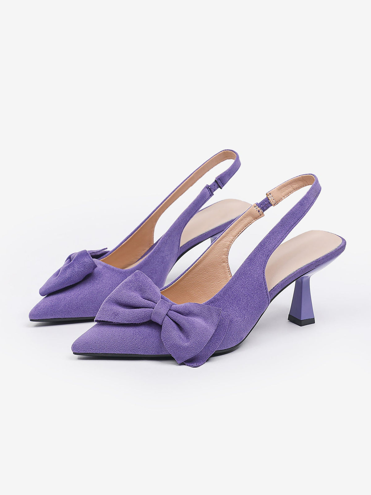Bowknot Pointed Toe Stiletto Heel Faux Suede Slingback Pumps