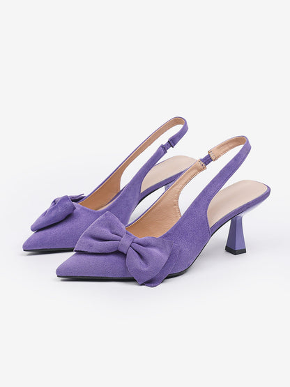 Bowknot Pointed Toe Stiletto Heel Faux Suede Slingback Pumps
