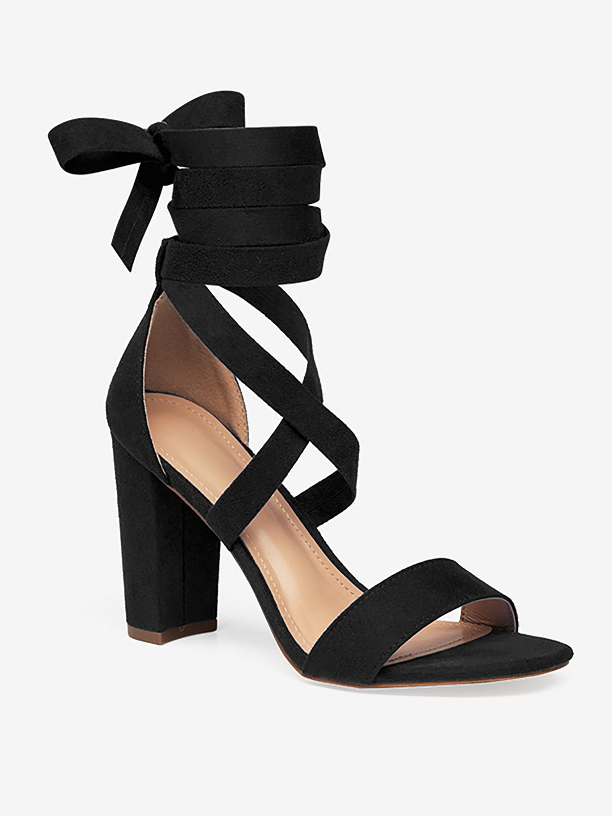 Round Toe Criss-Cross Faux Suede Chunky Heel Sandals