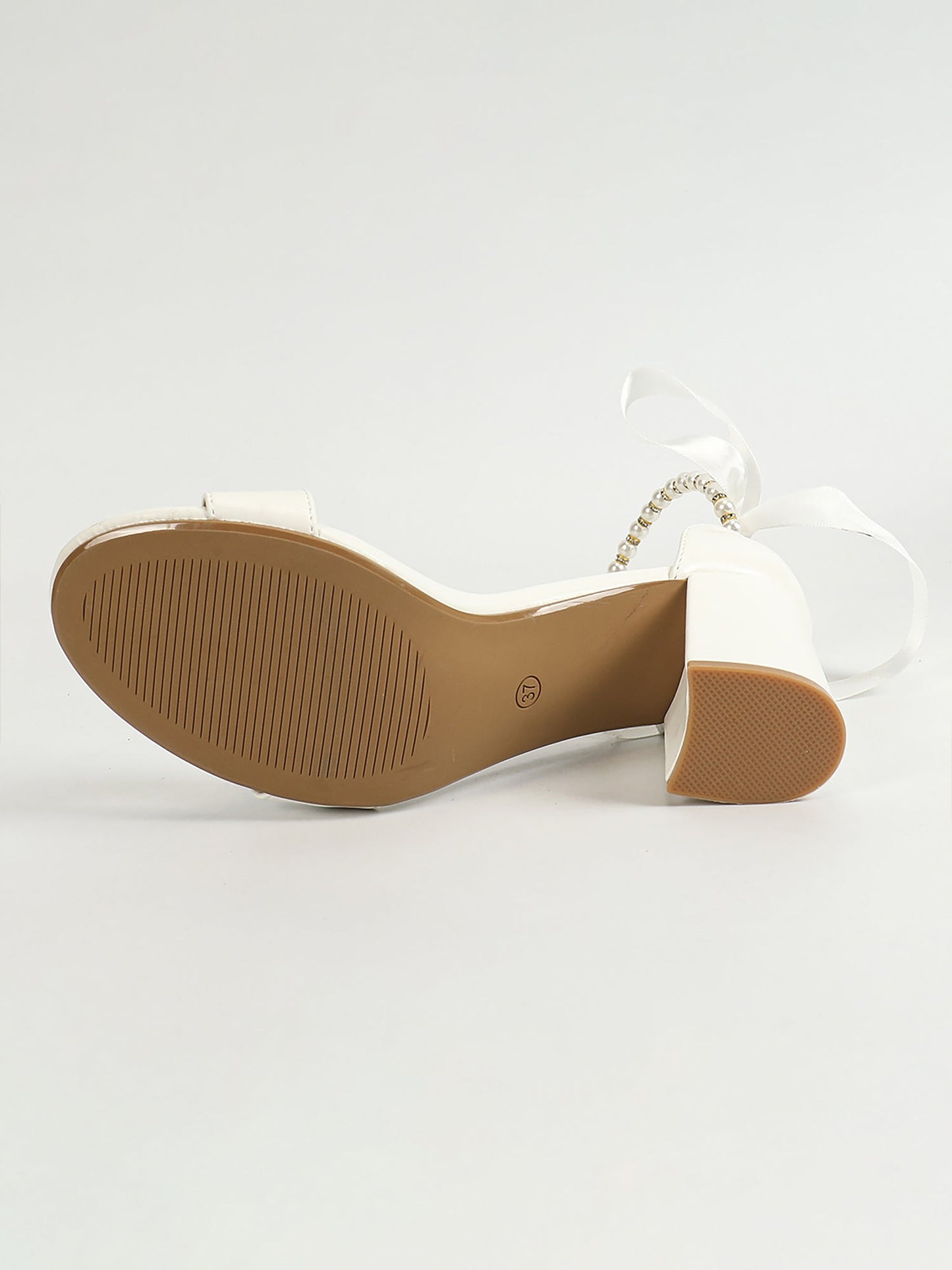 Faux Pearl Bow Strap Open Toe Chunky Heel Wedding Sandals