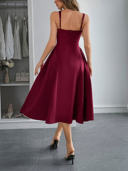 Solid Color Sleeveless Backless A-Line Midi Dress