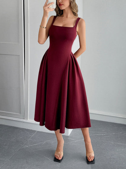 Solid Color Sleeveless Backless A-Line Midi Dress