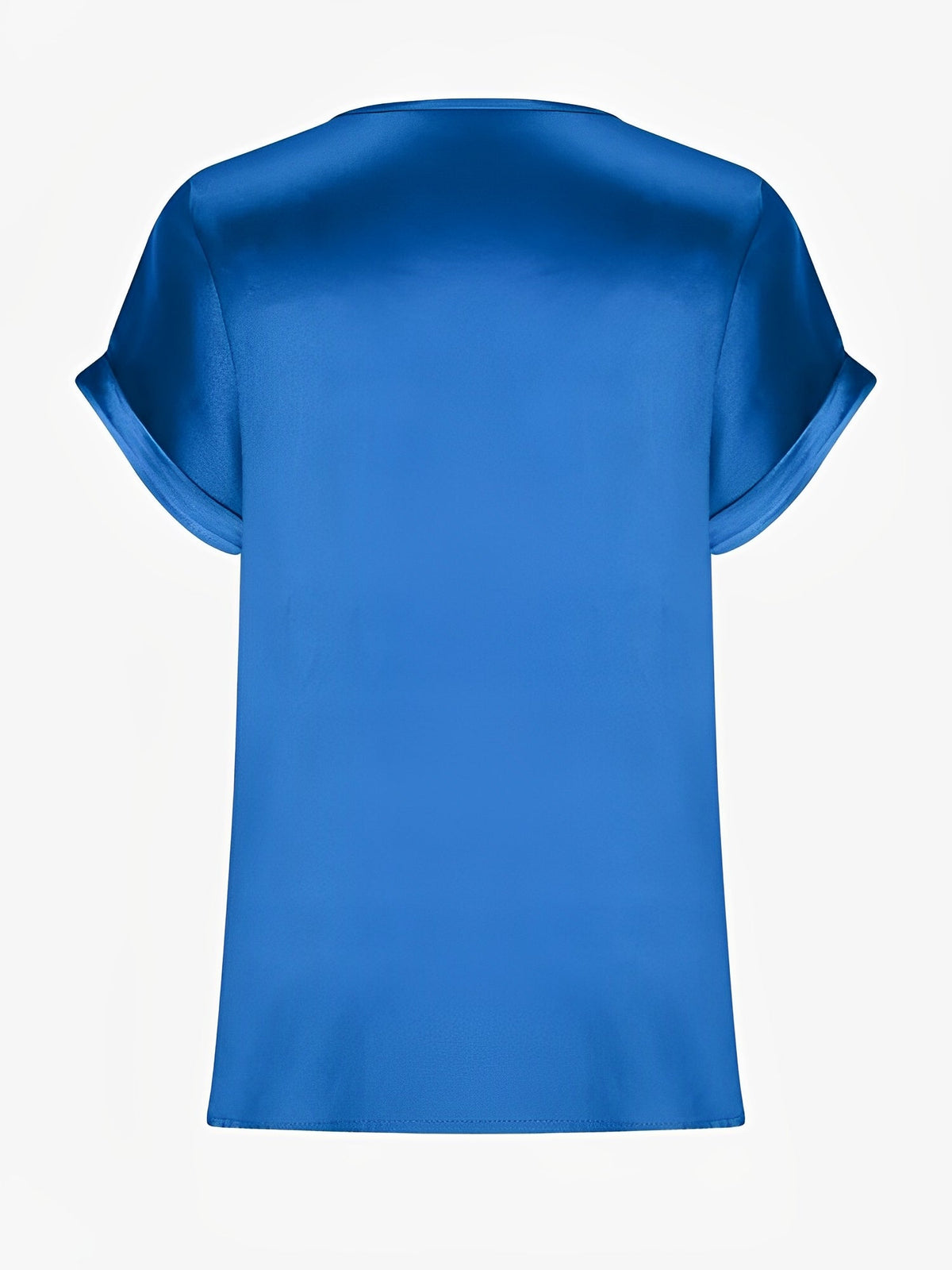 Round Neck Short Sleeves Satin Solid Color Blouse