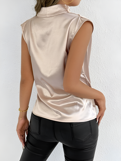 Satin Sleeveless V Neck Pleated Blouse