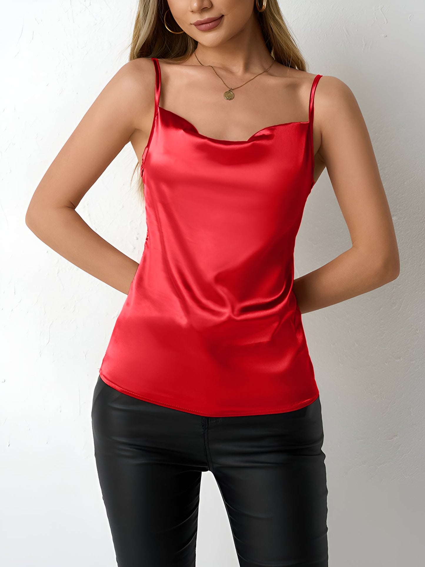 Spaghetti Strap Satin Sleeveless Cami Top