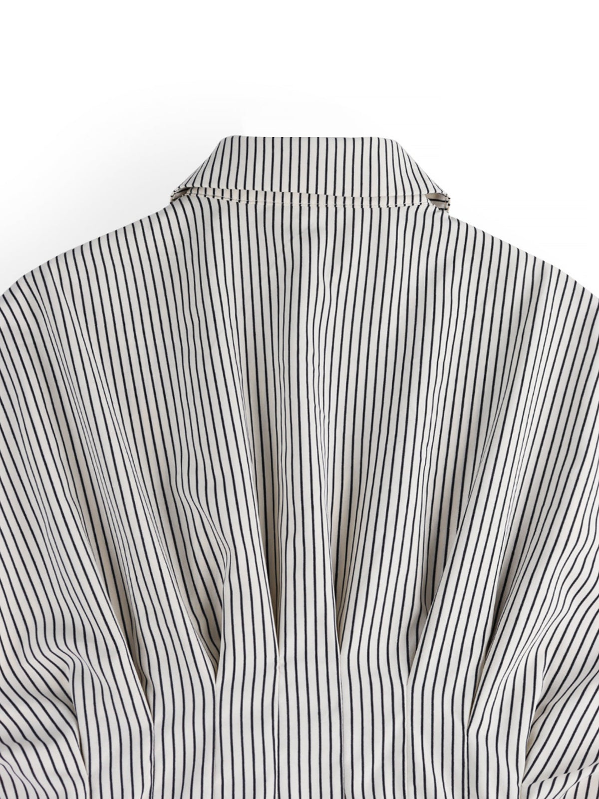 Collared Striped Pleated Bat Sleeves Peplum Blouse