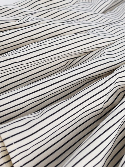 Collared Striped Pleated Bat Sleeves Peplum Blouse