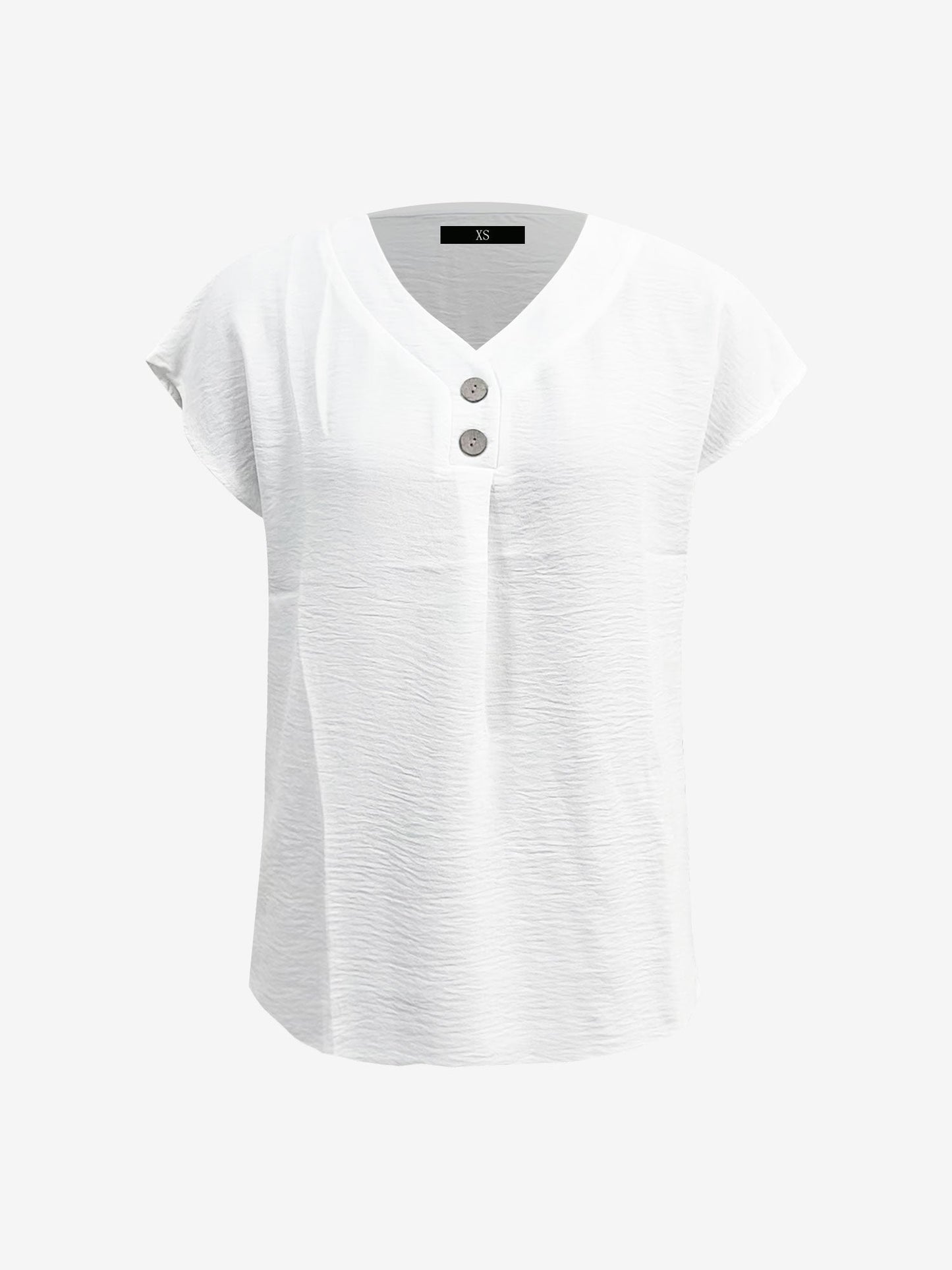 V Neck Button Solid Color Bat Sleeve Casual Blouse