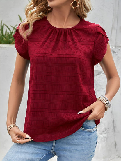 Round Neck Short Sleeves Textured Blouse