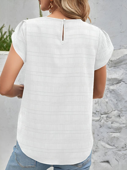 Round Neck Short Sleeves Textured Blouse