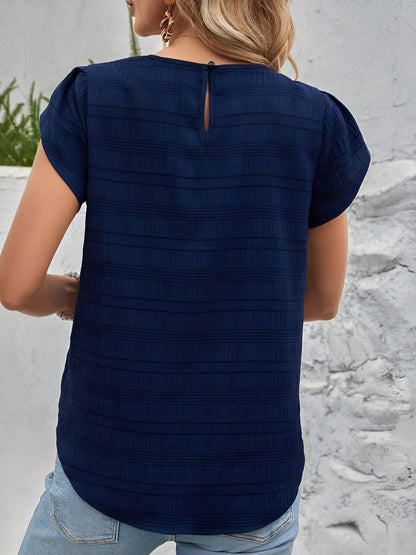 Round Neck Short Sleeves Textured Blouse