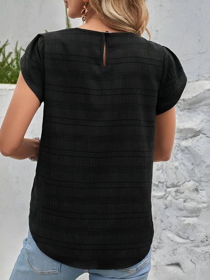 Round Neck Short Sleeves Textured Blouse